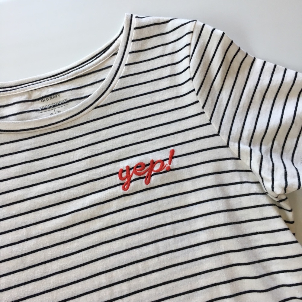 YEP! Embroidered Black & White Striped Tee